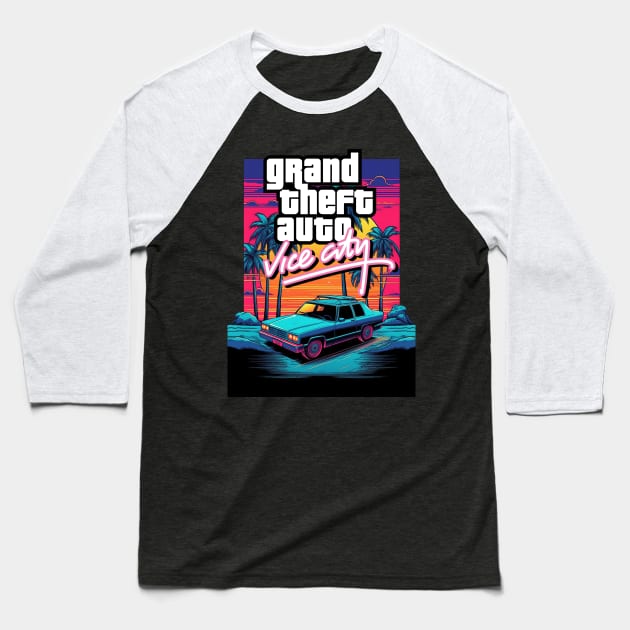 Grand theft city Baseball T-Shirt by SAN ART STUDIO 